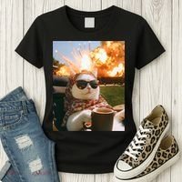 Cat Scarf Meme Drinking Coffee Selfie Chill Explosive Comet  Women's T-Shirt thumb 3