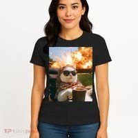 Cat Scarf Meme Drinking Coffee Selfie Chill Explosive Comet  Women's T-Shirt thumb 4