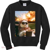 Cat Scarf Meme Drinking Coffee Selfie Chill Explosive Comet  Kids Sweatshirt thumb 0