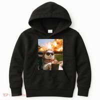 Cat Scarf Meme Drinking Coffee Selfie Chill Explosive Comet  Kids Hoodie thumb 0