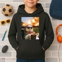 Cat Scarf Meme Drinking Coffee Selfie Chill Explosive Comet  Kids Hoodie thumb 2