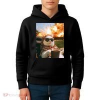 Cat Scarf Meme Drinking Coffee Selfie Chill Explosive Comet  Kids Hoodie thumb 4