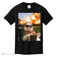 Cat Scarf Meme Drinking Coffee Selfie Chill Explosive Comet  Kids T-Shirt thumb 0
