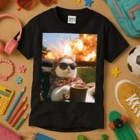 Cat Scarf Meme Drinking Coffee Selfie Chill Explosive Comet  Kids T-Shirt thumb 3