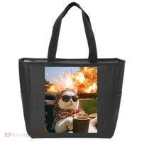 Cat Scarf Meme Drinking Coffee Selfie Chill Explosive Comet  Tote Bag thumb 0