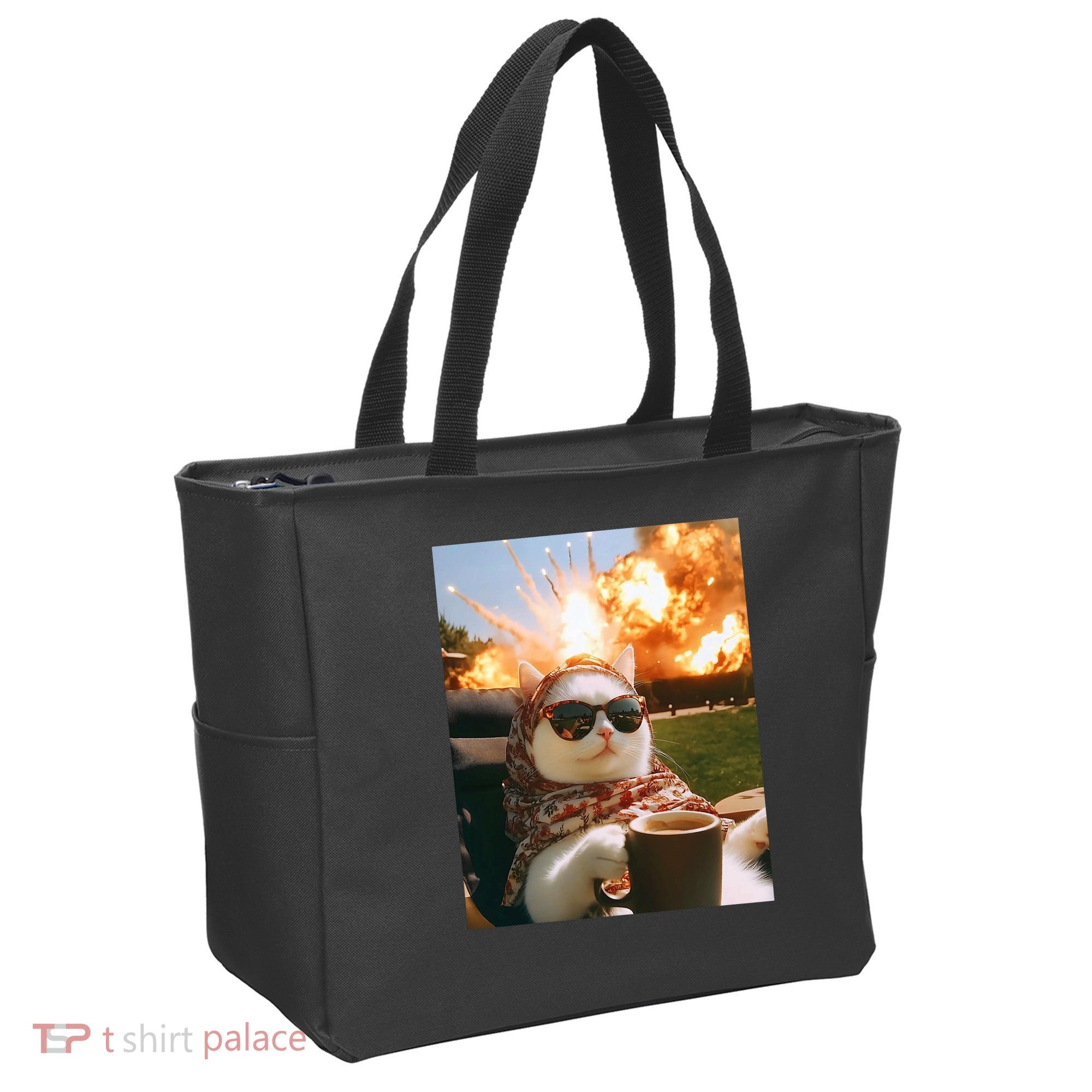 Cat Scarf Meme Drinking Coffee Selfie Chill Explosive Comet  Tote Bag