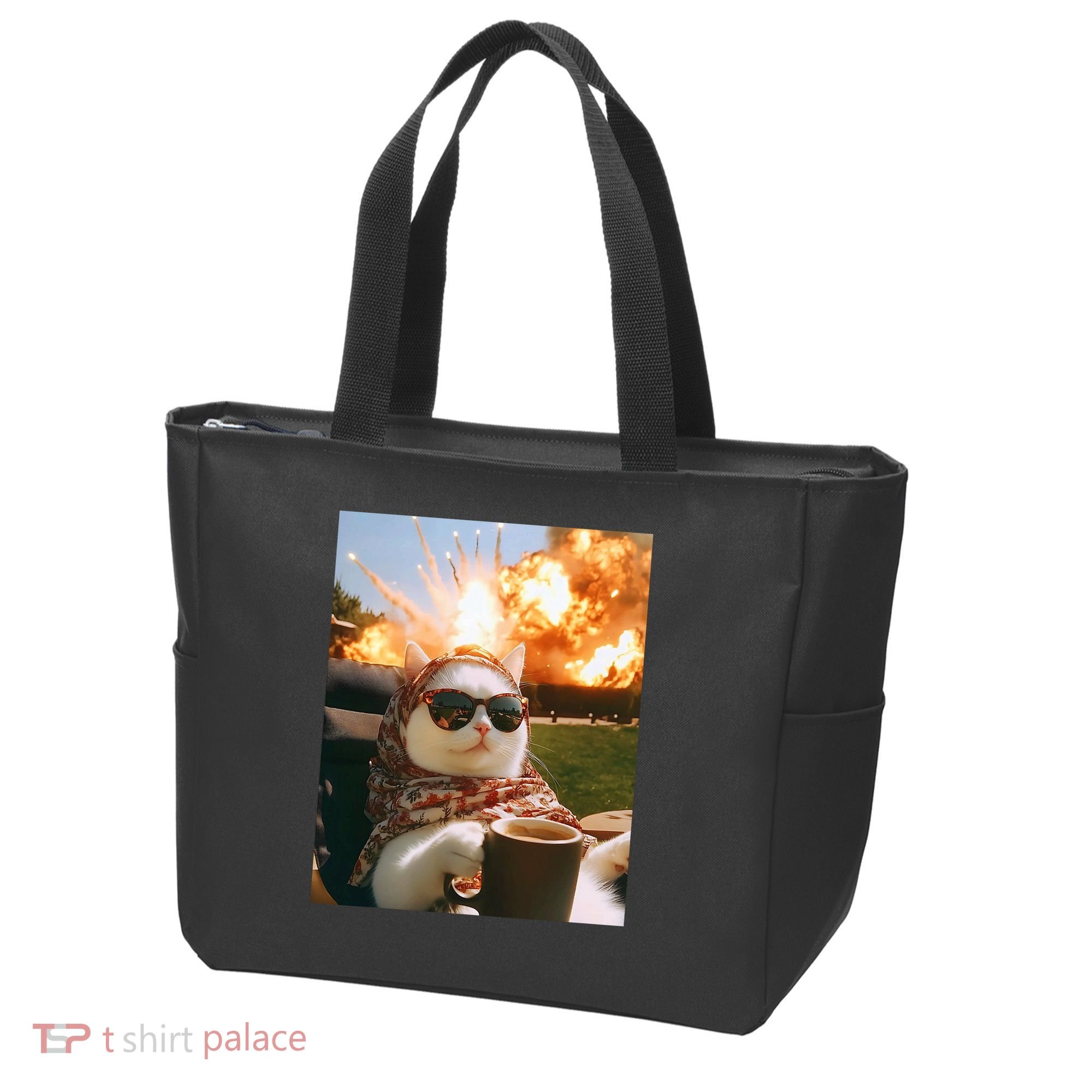 Cat Scarf Meme Drinking Coffee Selfie Chill Explosive Comet  Tote Bag