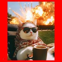Cat Scarf Meme Drinking Coffee Selfie Chill Explosive Comet  Santa Hat thumb 1