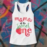 Cute Strawberry Mama Of The Sweet One Women's Tank Top thumb 3
