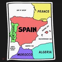 Colorful Simplified Map Of Spain. Surrounding Countries T-Shirt thumb 7