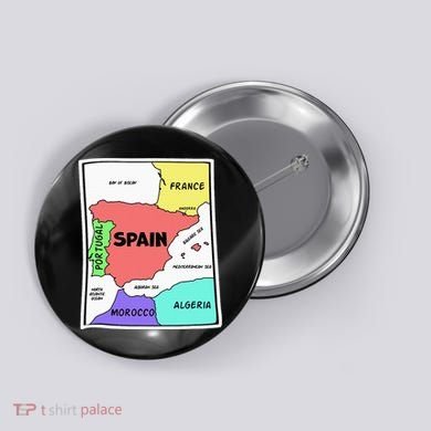 Colorful Simplified Map Of Spain. Surrounding Countries Button