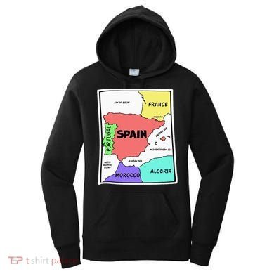 Colorful Simplified Map Of Spain. Surrounding Countries Women's Hoodie