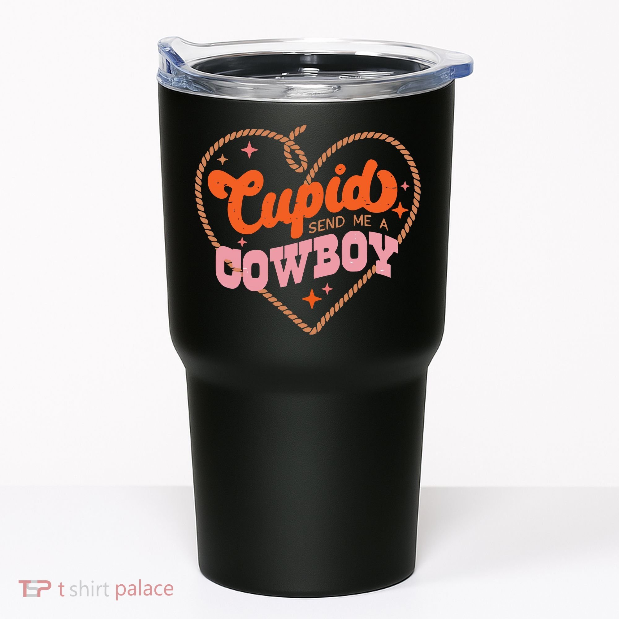 Cupid Sends Me A Cowboy Valentine's Day Tumbler