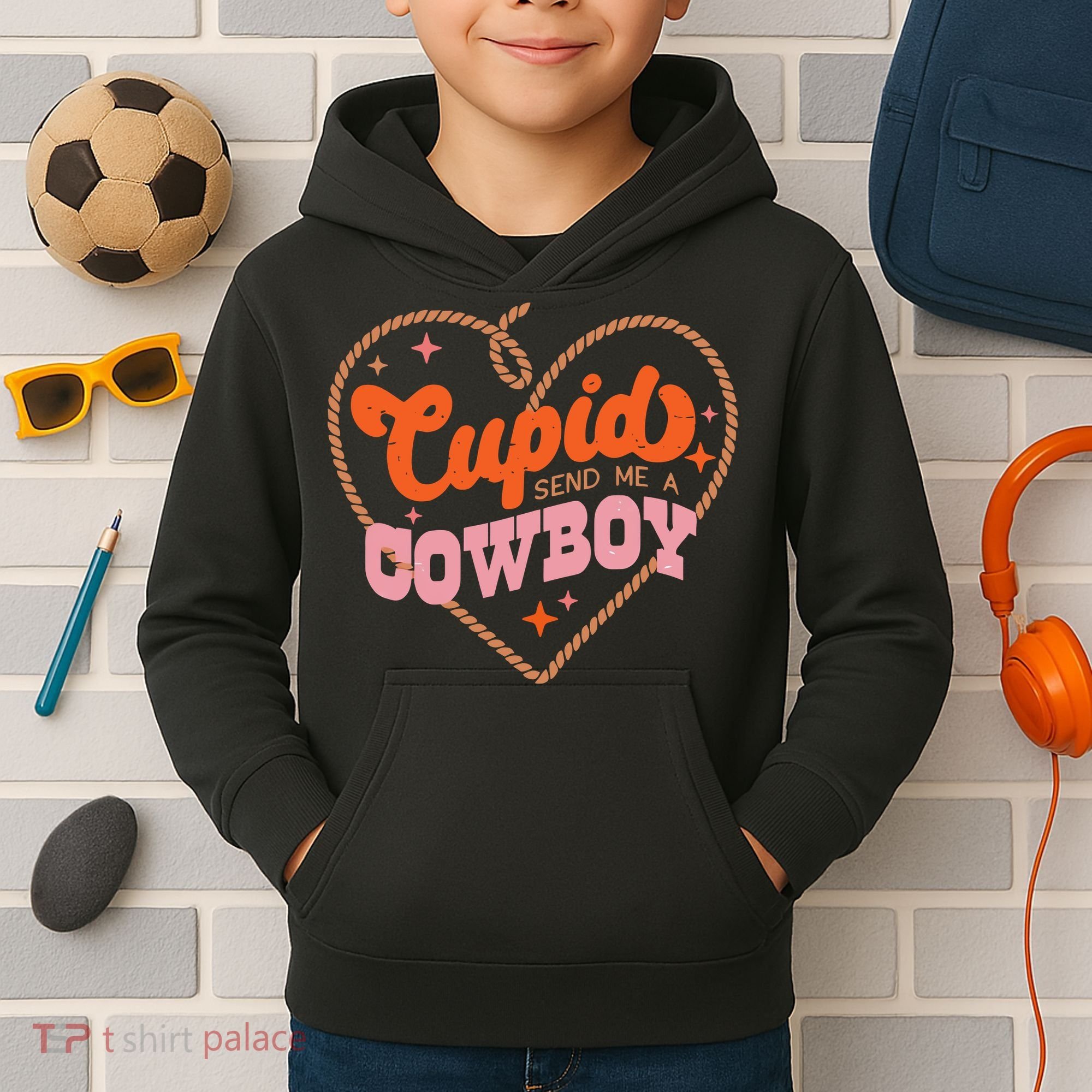 Cupid Sends Me A Cowboy Valentine's Day Kids Hoodie