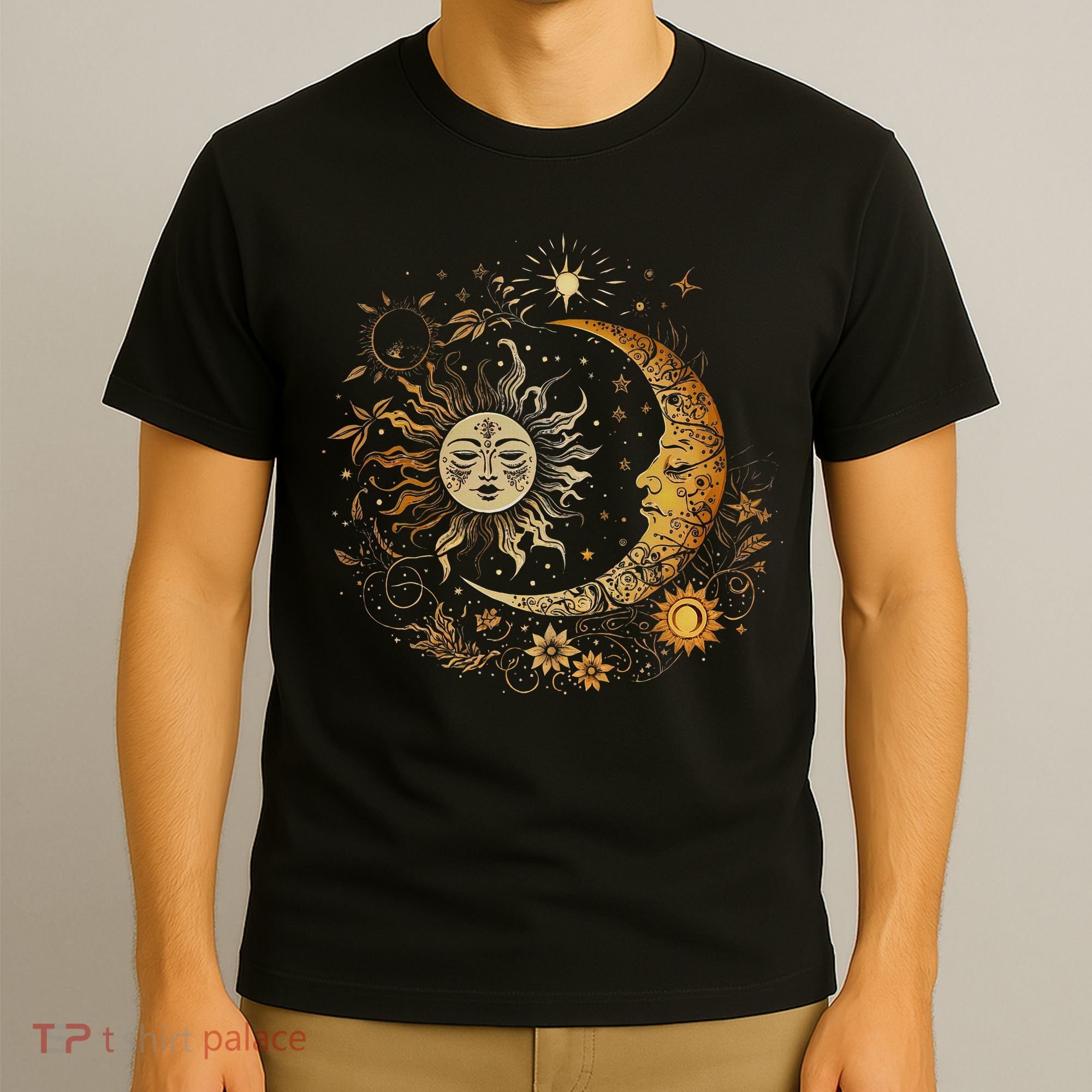 Celestial Sun Moon Flower Astrology Moon Phases T-Shirt