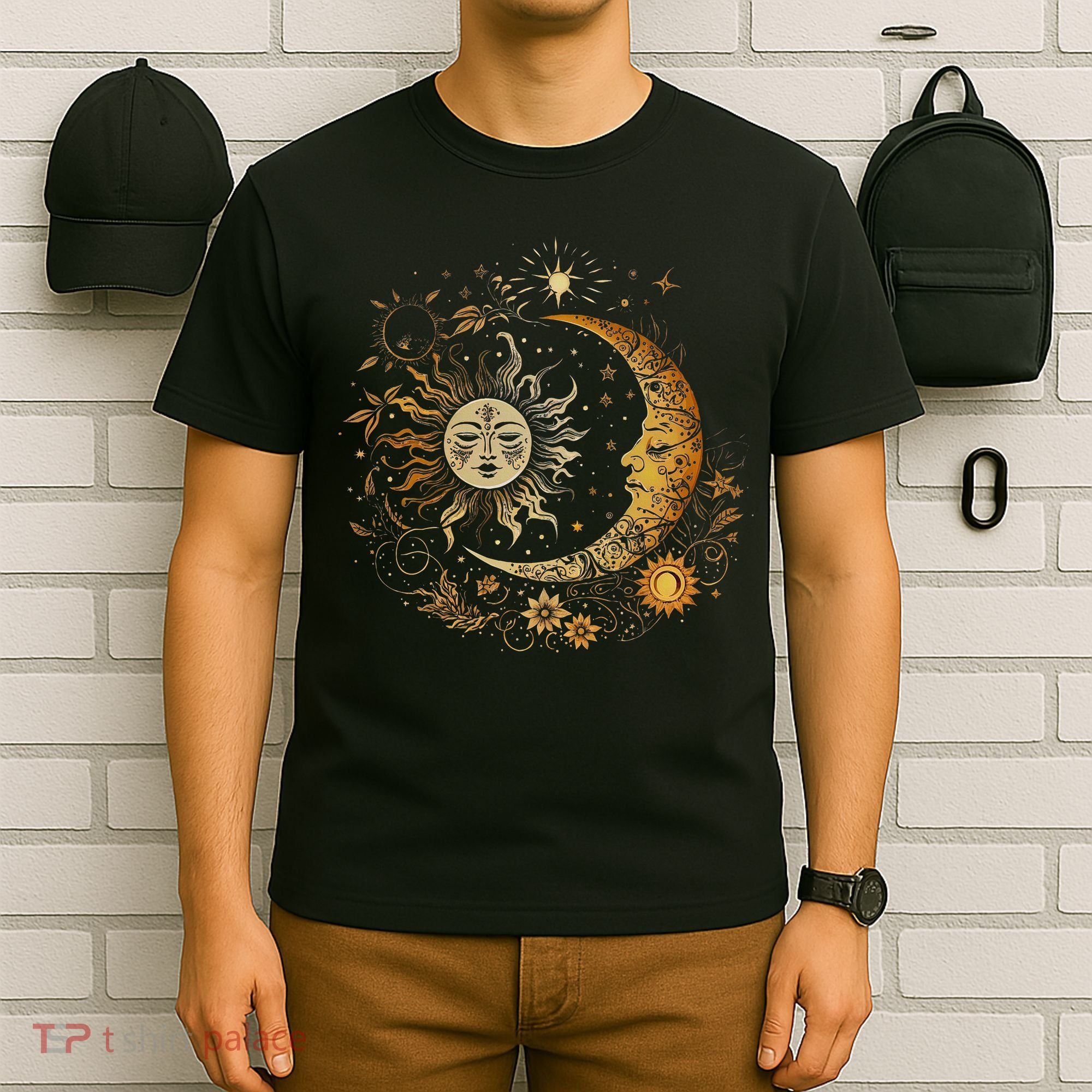 Celestial Sun Moon Flower Astrology Moon Phases T-Shirt