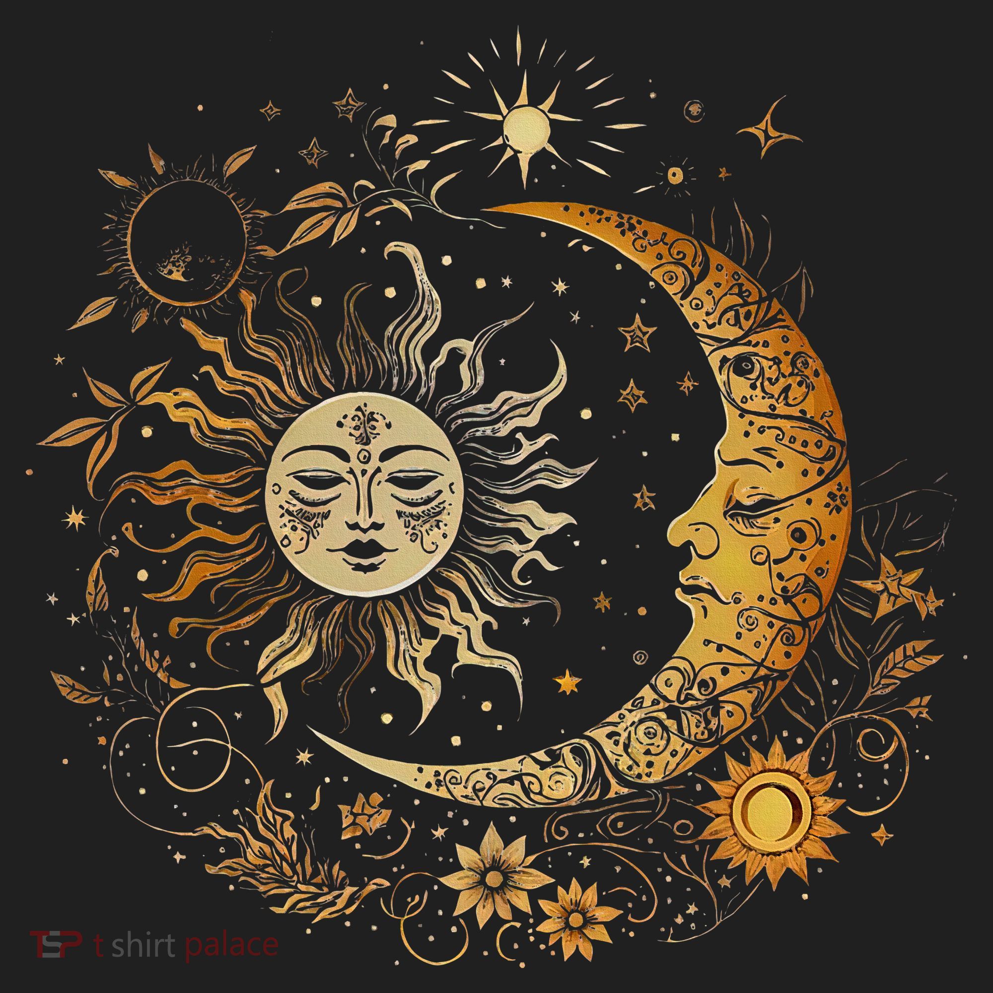 Celestial Sun Moon Flower Astrology Moon Phases Beanie