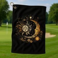Celestial Sun Moon Flower Astrology Moon Phases Golf Towel thumb 1