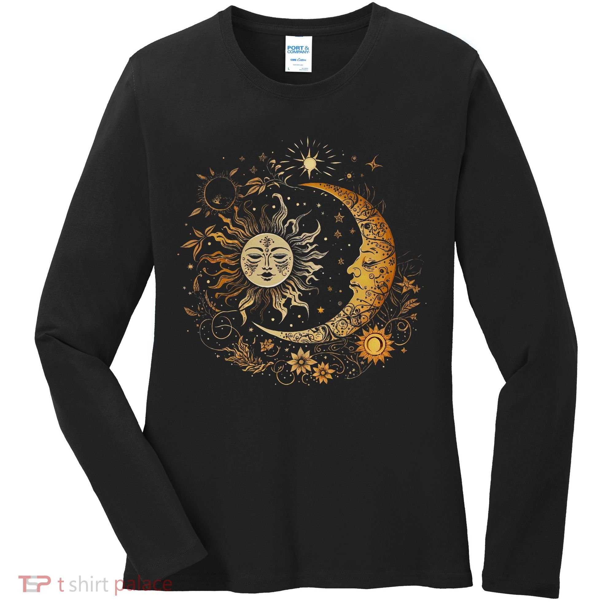 Celestial Sun Moon Flower Astrology Moon Phases Women's Long Sleeve Shirt