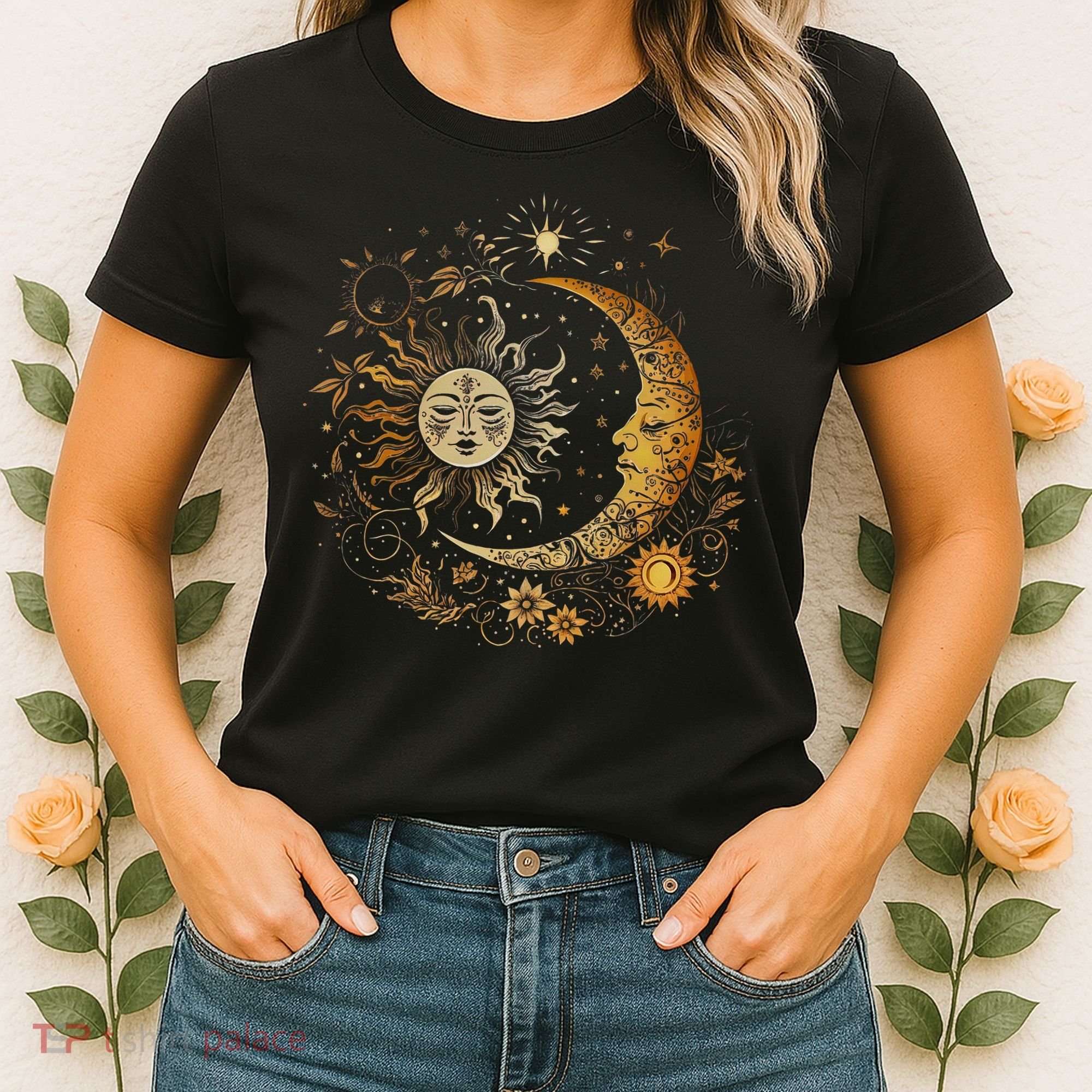 Celestial Sun Moon Flower Astrology Moon Phases Women's T-Shirt
