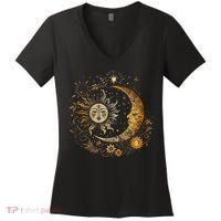 Celestial Sun Moon Flower Astrology Moon Phases Women's V-Neck T-Shirt thumb 0