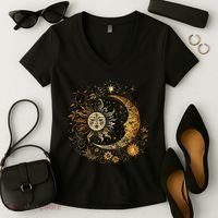 Celestial Sun Moon Flower Astrology Moon Phases Women's V-Neck T-Shirt thumb 2