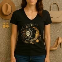 Celestial Sun Moon Flower Astrology Moon Phases Women's V-Neck T-Shirt thumb 3