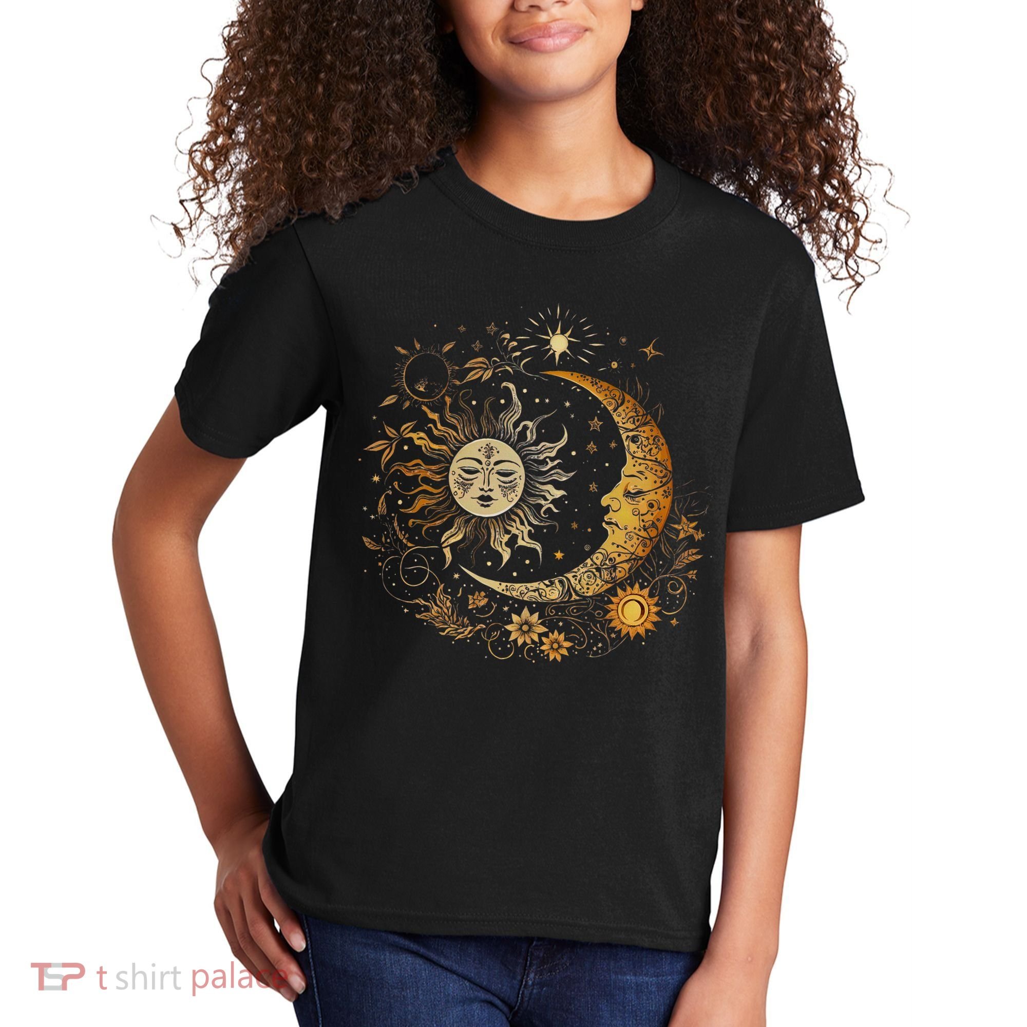 Celestial Sun Moon Flower Astrology Moon Phases Kids T-Shirt
