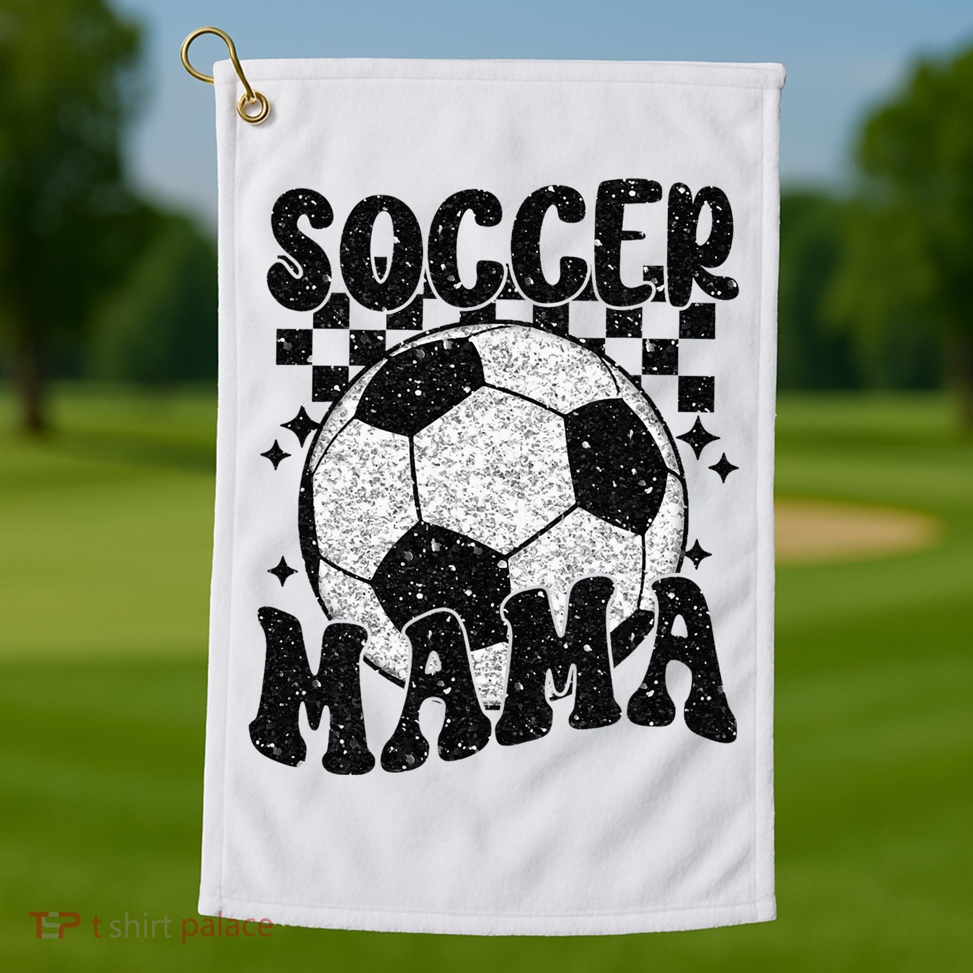 Checkered Soccer Mama Retro Soccer Mom Soccer Season Golf Towel