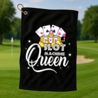 Cute Slot Machine Queen Funny Casino Gambling Golf Towel thumb 1