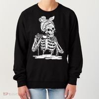 Caffeinated Skeleton Messy Bun Coffee Lover Skull Halloween Gift Women's Sweatshirt thumb 0