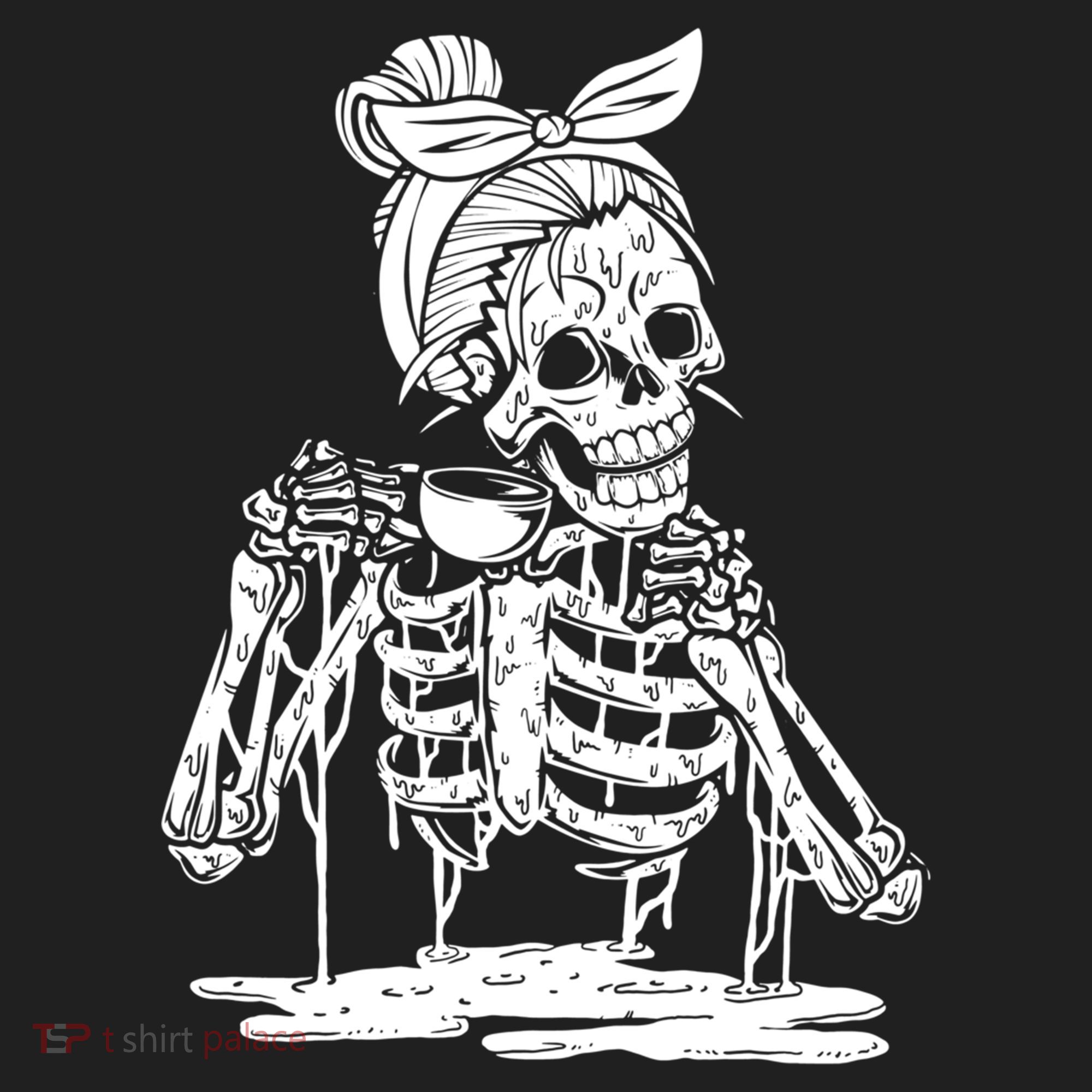 Caffeinated Skeleton Messy Bun Coffee Lover Skull Halloween Gift Women's Sweatshirt