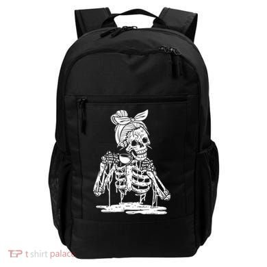 Caffeinated Skeleton Messy Bun Coffee Lover Skull Halloween Gift Backpack