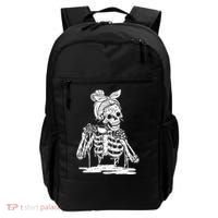 Caffeinated Skeleton Messy Bun Coffee Lover Skull Halloween Gift Backpack thumb 0