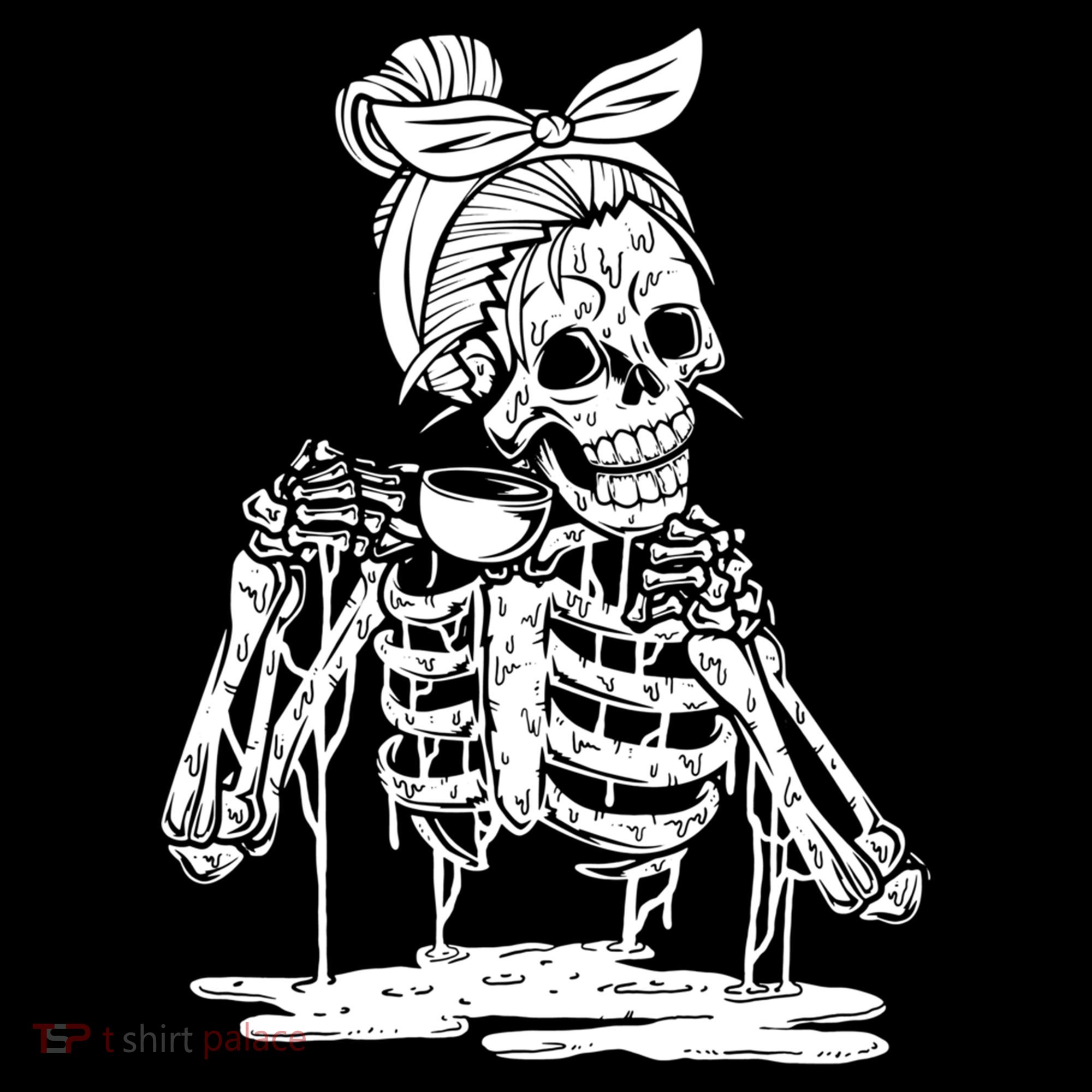 Caffeinated Skeleton Messy Bun Coffee Lover Skull Halloween Gift Bucket Hat