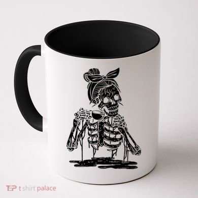 Caffeinated Skeleton Messy Bun Coffee Lover Skull Halloween Gift Coffee Mug
