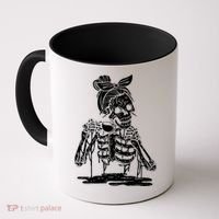 Caffeinated Skeleton Messy Bun Coffee Lover Skull Halloween Gift Coffee Mug thumb 0