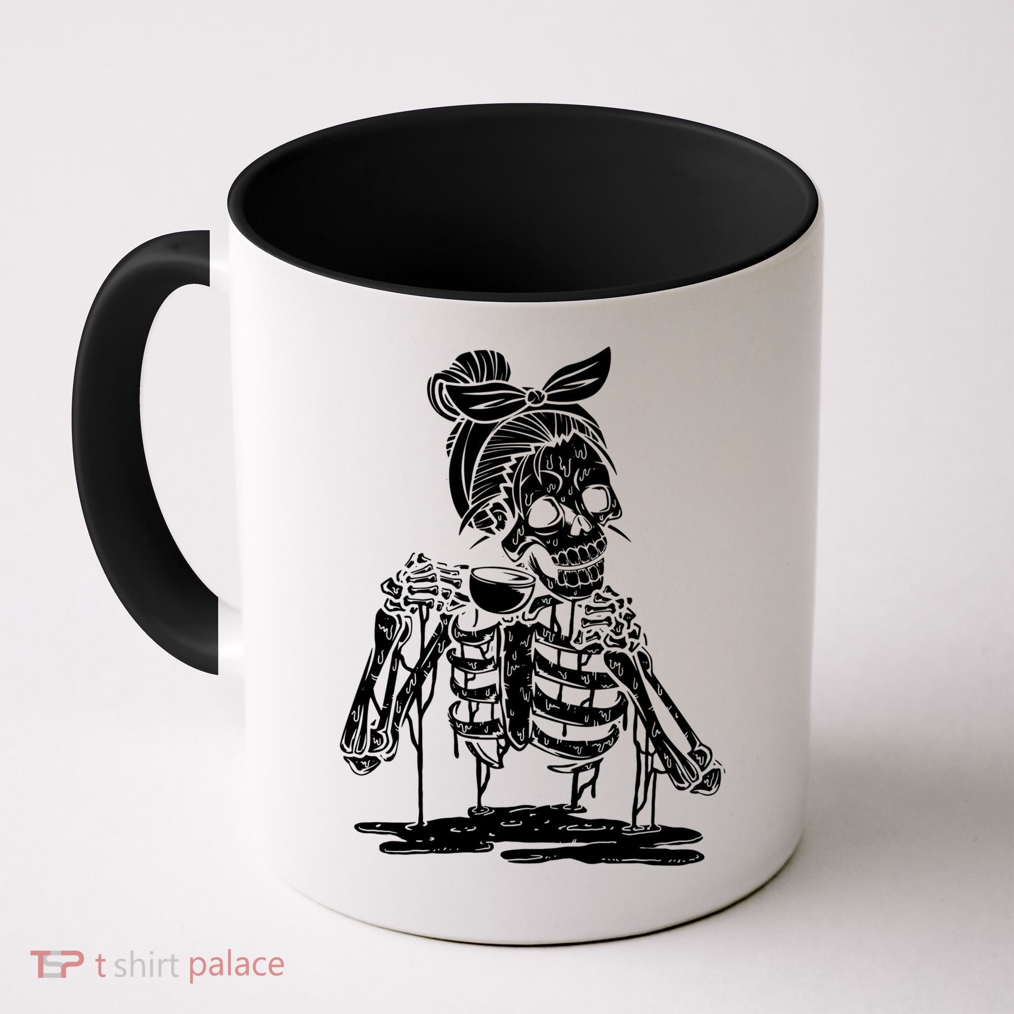 Caffeinated Skeleton Messy Bun Coffee Lover Skull Halloween Gift Coffee Mug