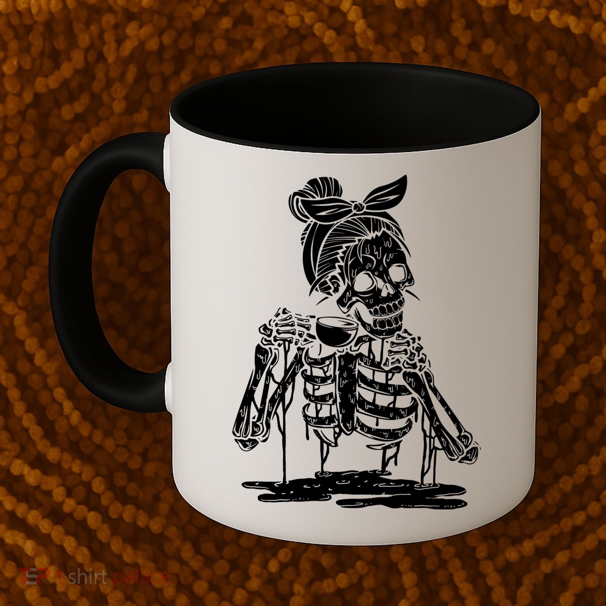 Caffeinated Skeleton Messy Bun Coffee Lover Skull Halloween Gift Coffee Mug