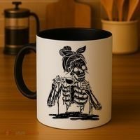 Caffeinated Skeleton Messy Bun Coffee Lover Skull Halloween Gift Coffee Mug thumb 4