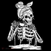 Caffeinated Skeleton Messy Bun Coffee Lover Skull Halloween Gift Women's Hoodie thumb 2