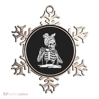Caffeinated Skeleton Messy Bun Coffee Lover Skull Halloween Gift Ornament