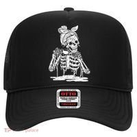 Caffeinated Skeleton Messy Bun Coffee Lover Skull Halloween Gift Hat thumb 0