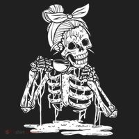 Caffeinated Skeleton Messy Bun Coffee Lover Skull Halloween Gift Hat thumb 2