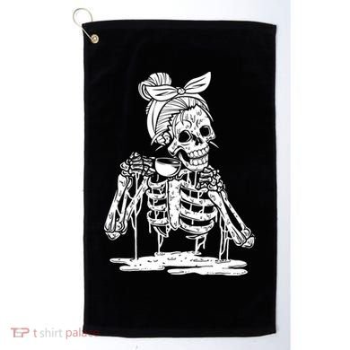 Caffeinated Skeleton Messy Bun Coffee Lover Skull Halloween Gift Golf Towel