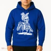 Caffeinated Skeleton Messy Bun Coffee Lover Skull Halloween Gift Hoodie thumb 2