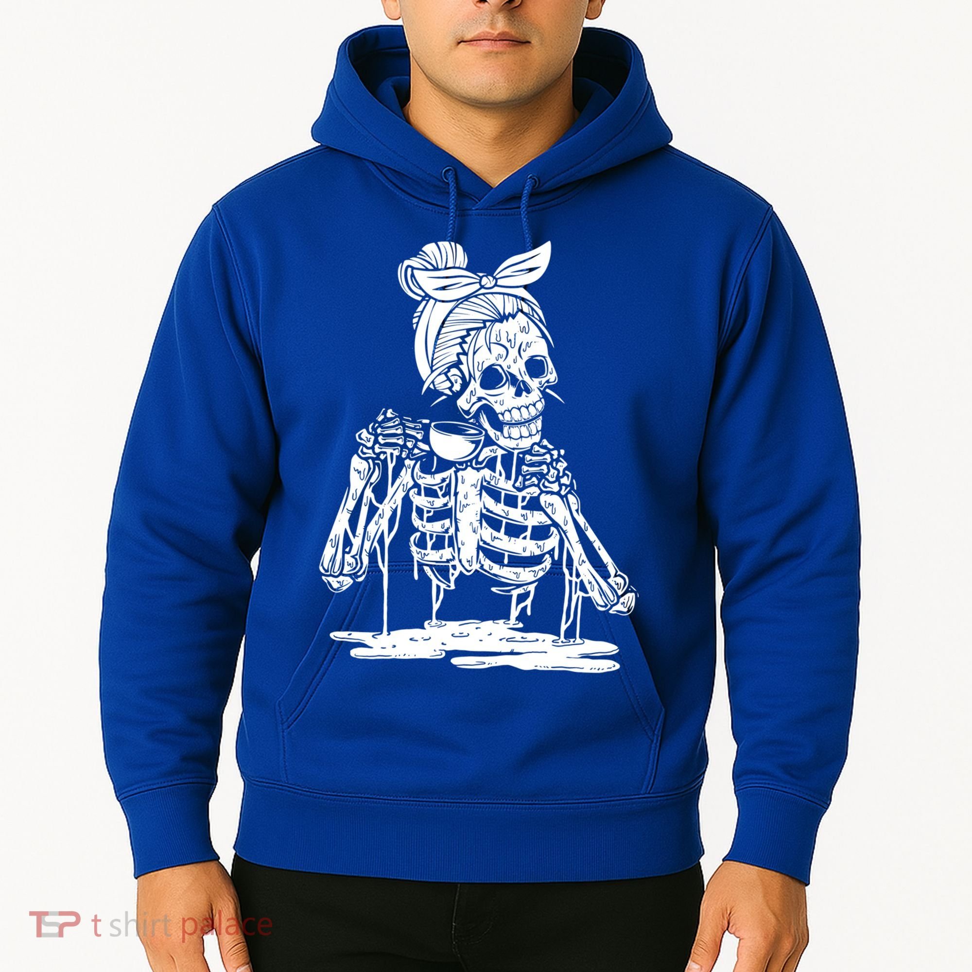 Caffeinated Skeleton Messy Bun Coffee Lover Skull Halloween Gift Hoodie