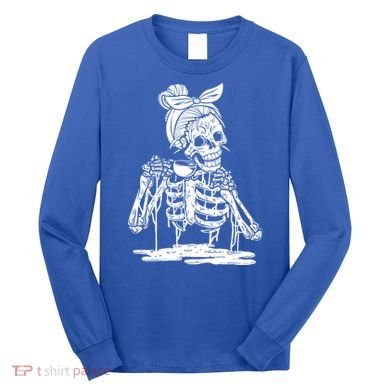 Caffeinated Skeleton Messy Bun Coffee Lover Skull Halloween Gift Long Sleeve Shirt
