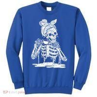 Caffeinated Skeleton Messy Bun Coffee Lover Skull Halloween Gift Sweatshirt thumb 0