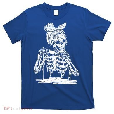 Caffeinated Skeleton Messy Bun Coffee Lover Skull Halloween Gift T-Shirt